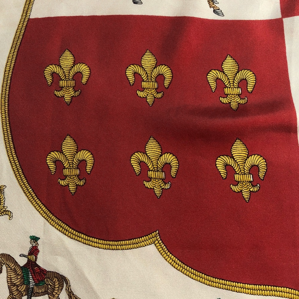 Equestrian Crest Print Silk Scarf - Red, Cream, Gold - Picture 3 of 5